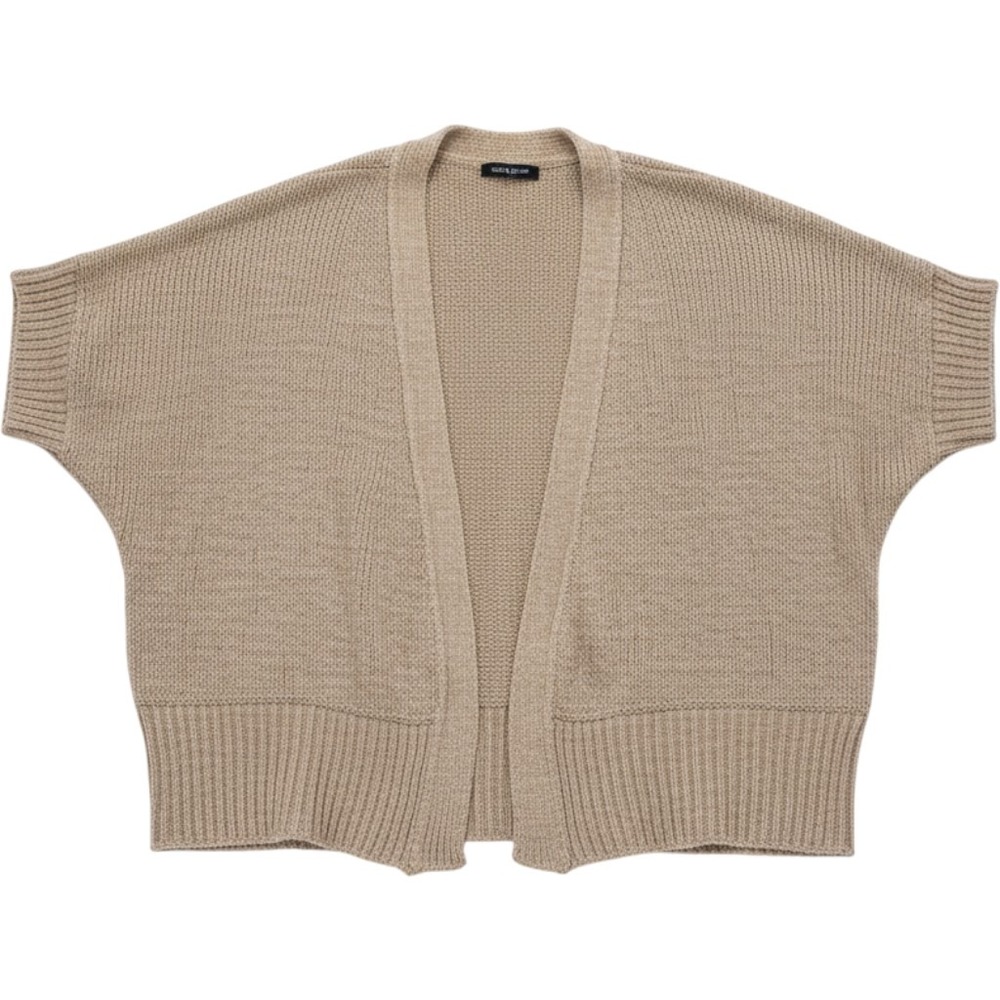 Cable & Gauge Tan Beige Short Sleeve Open Front Knit Cardigan Sweater